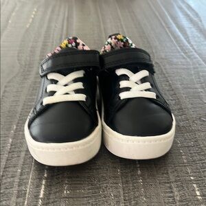 Kids Black Sneakers with Floral Lining